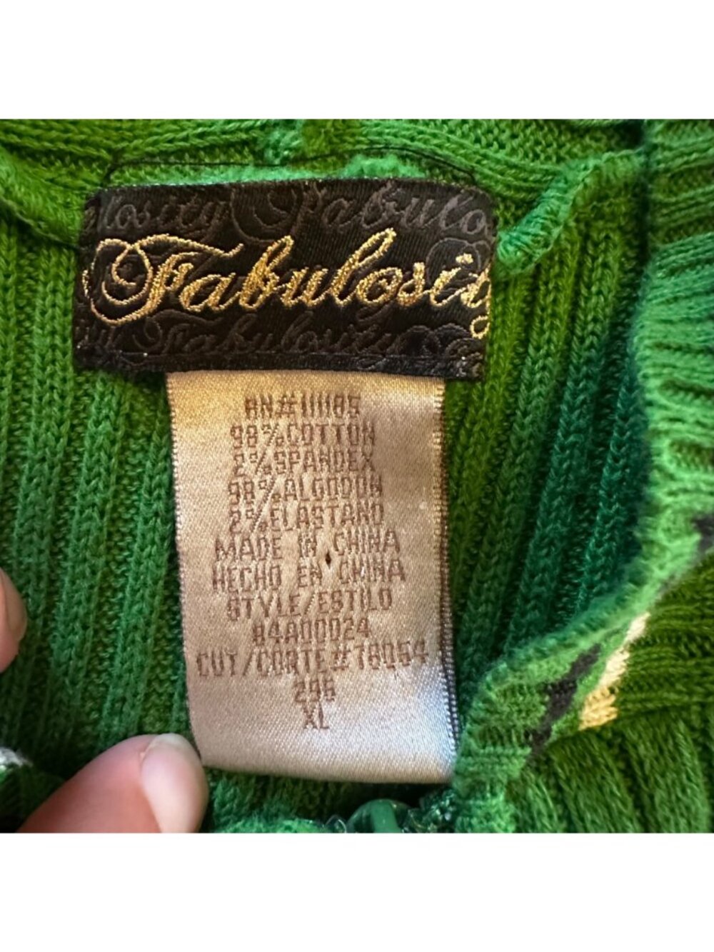 Fabulosity XL Vintage Y2K Green Ribbed Short-Sleeve Hoodie Sweater - Picture 5 of 6